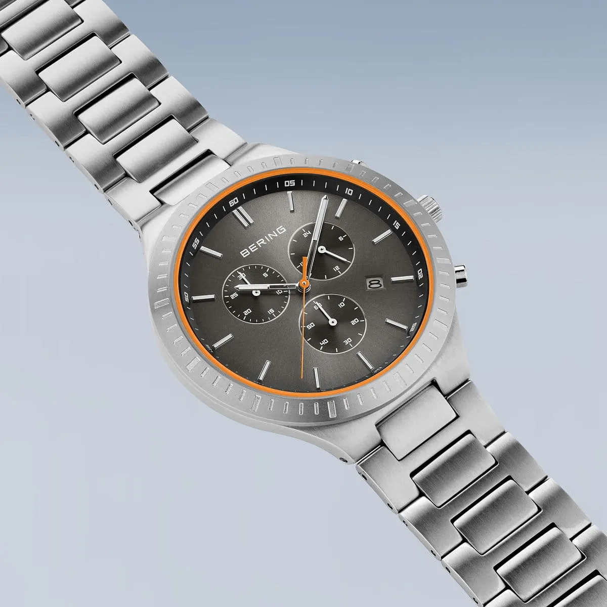 BERING Titan Chrono 43mm Black Dial Brushed Silver Steel Men's 11743-709