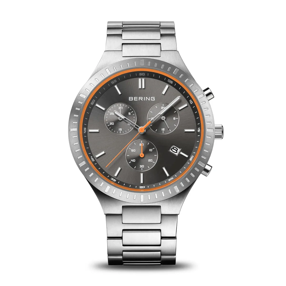 BERING Titan Chrono 43mm Black Dial Brushed Silver Steel Men's 11743-709