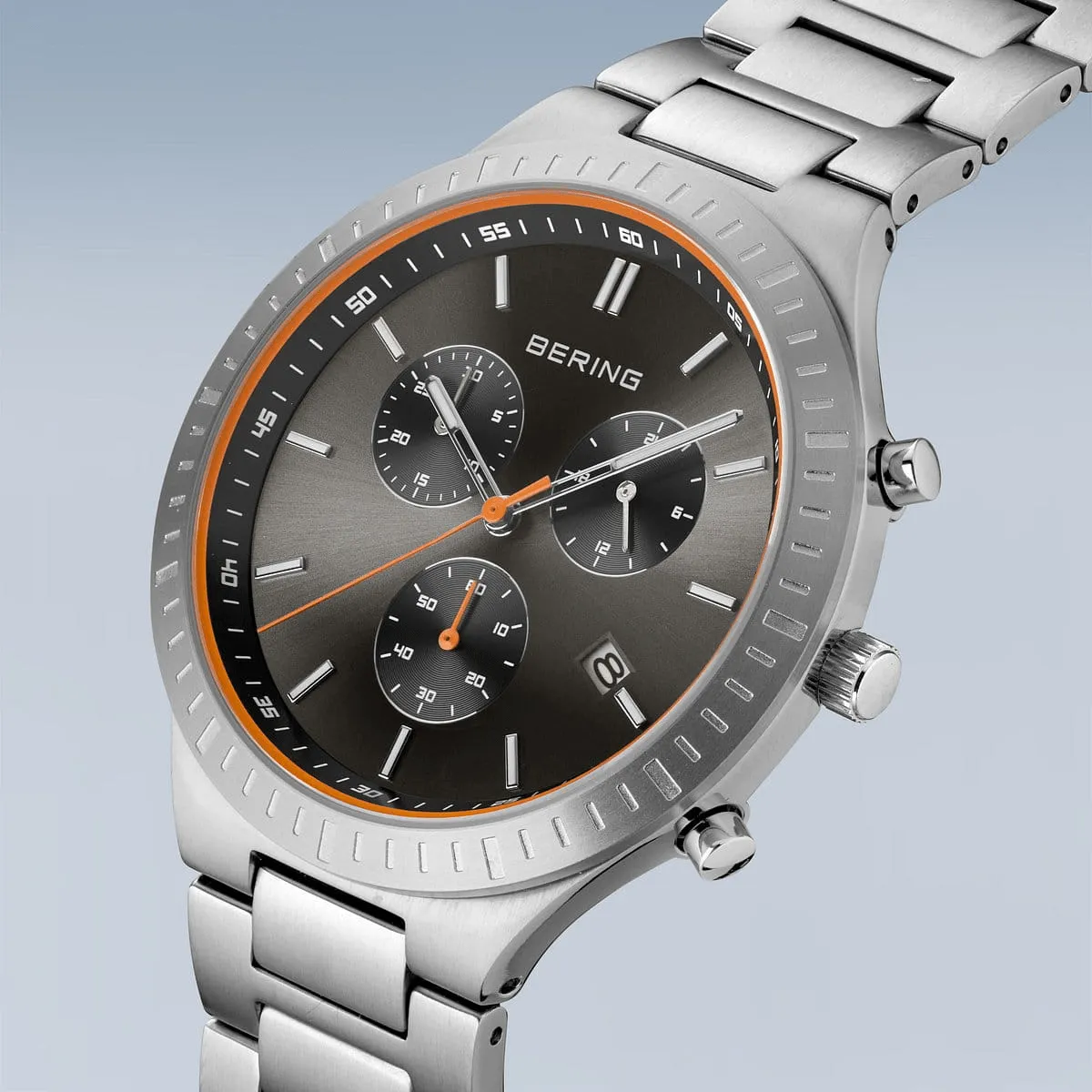 BERING Titan Chrono 43mm Black Dial Brushed Silver Steel Men's 11743-709
