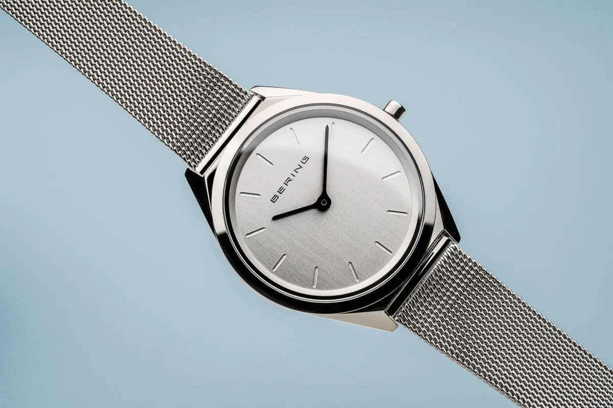 BERING Ultra Slim 31mm Polished Case Silver Mesh Strap Women's Watch 17031-000