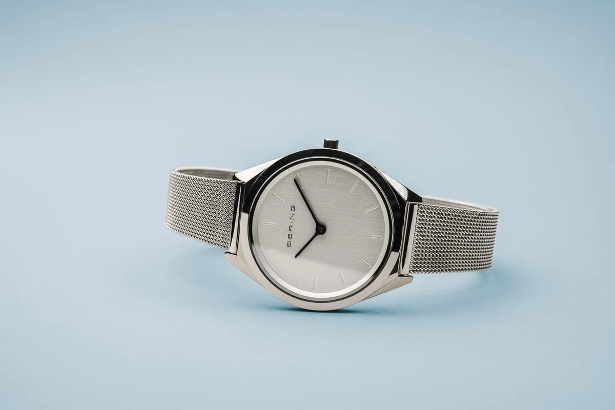 BERING Ultra Slim 31mm Polished Case Silver Mesh Strap Women's Watch 17031-000