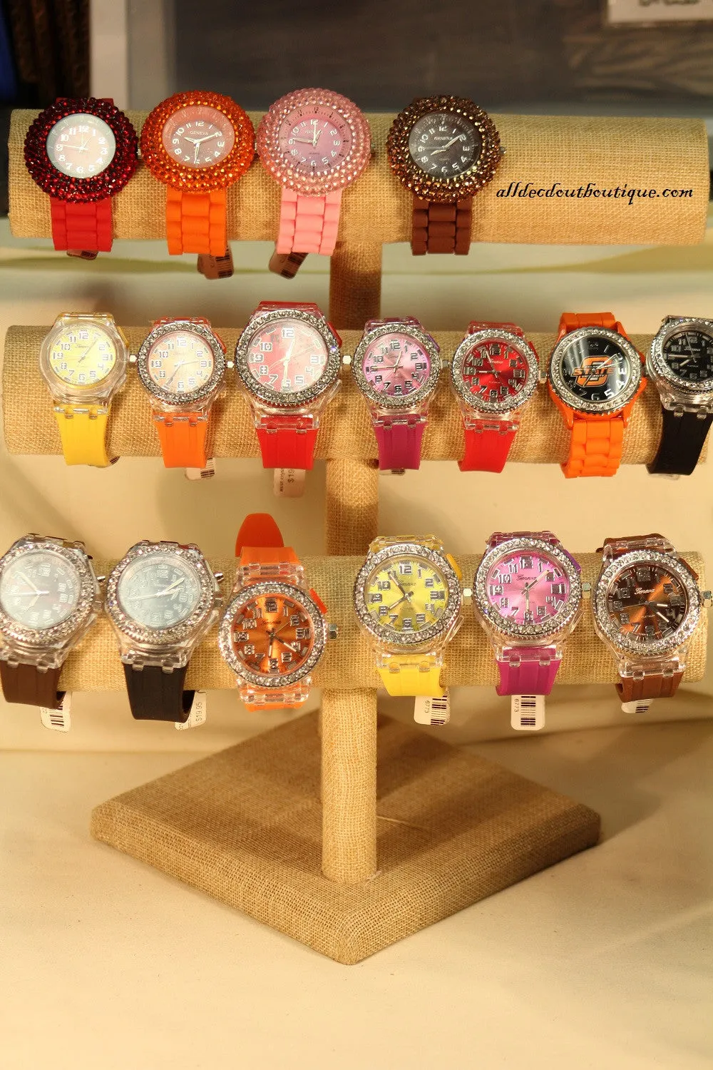 Black/Black Clear Rhinestones Small Face | Silicone Band with Clasp