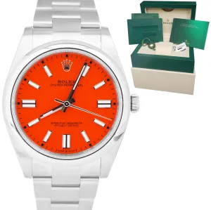BRAND NEW 2021 Rolex Oyster Perpetual 41mm CORAL RED Oyster Steel Watch 124300