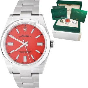 BRAND NEW 2021 Rolex Oyster Perpetual 41mm CORAL RED Oyster Watch 124300
