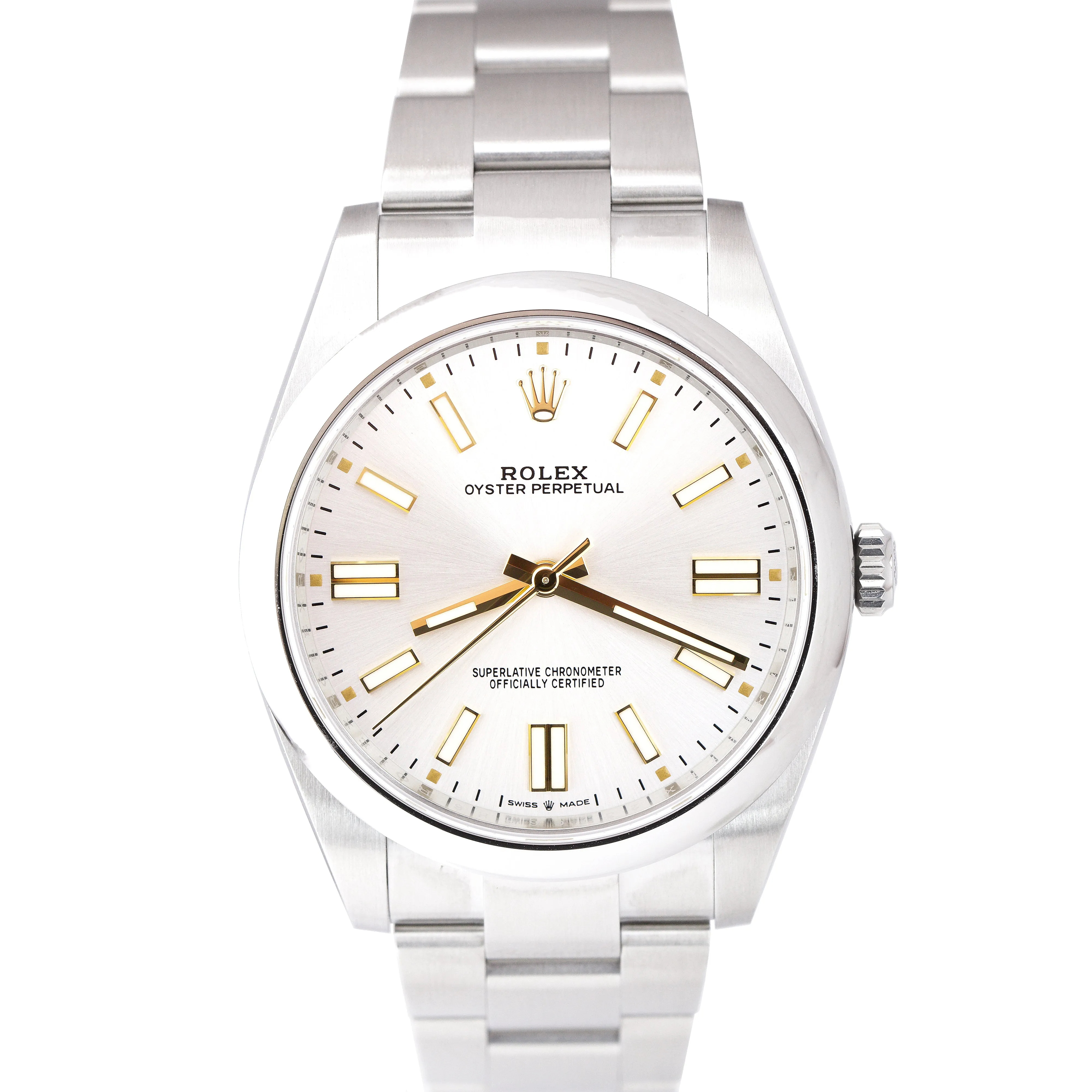 BRAND NEW MAY 2021 Rolex Oyster Perpetual 41mm SILVER GOLD Oyster Watch 124300