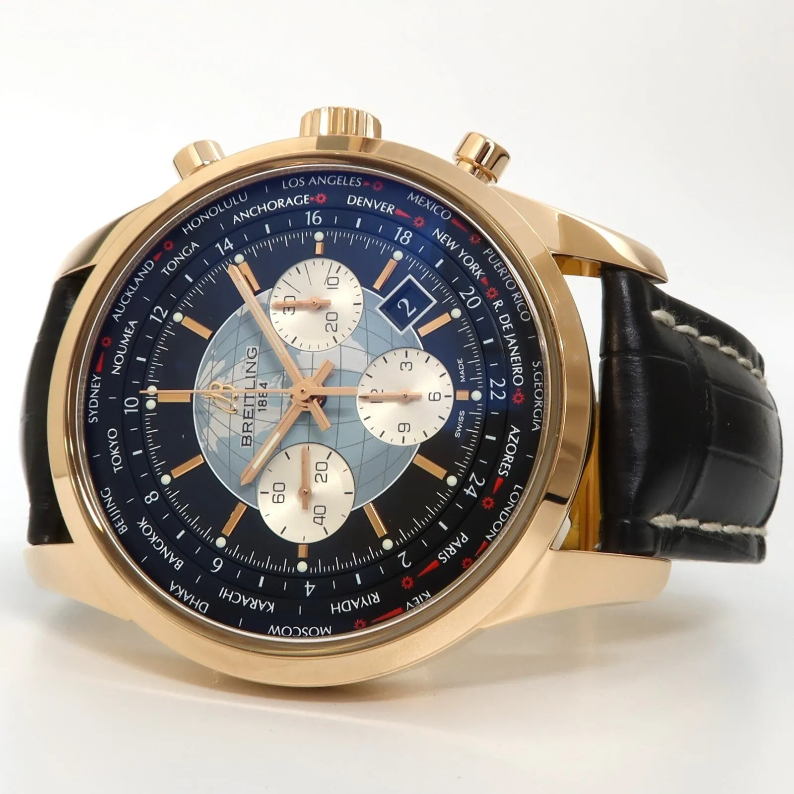 Breitling Transocean Unitime Chronograph Solid 18kt Rose Gold 46MM RB0510