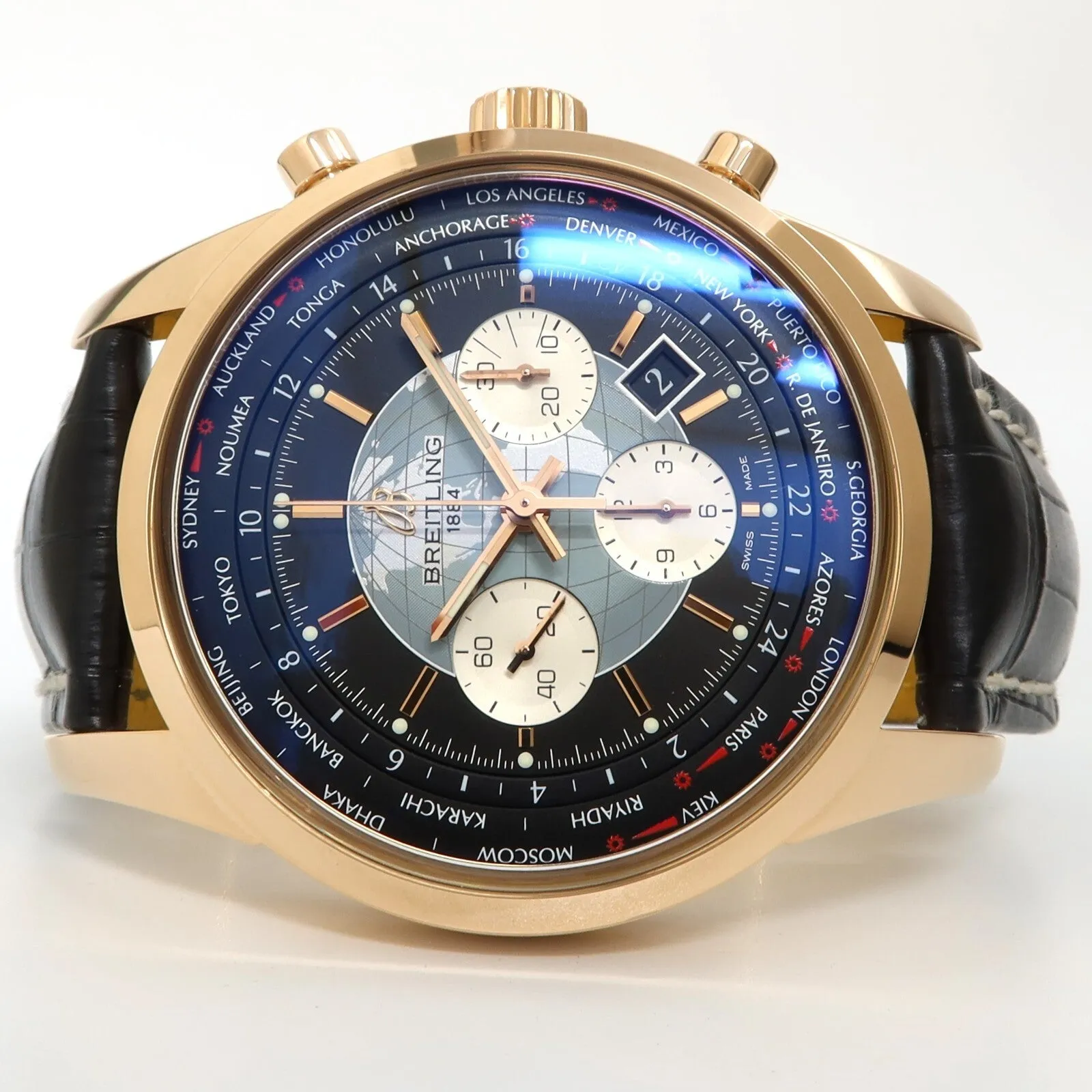 Breitling Transocean Unitime Chronograph Solid 18kt Rose Gold 46MM RB0510