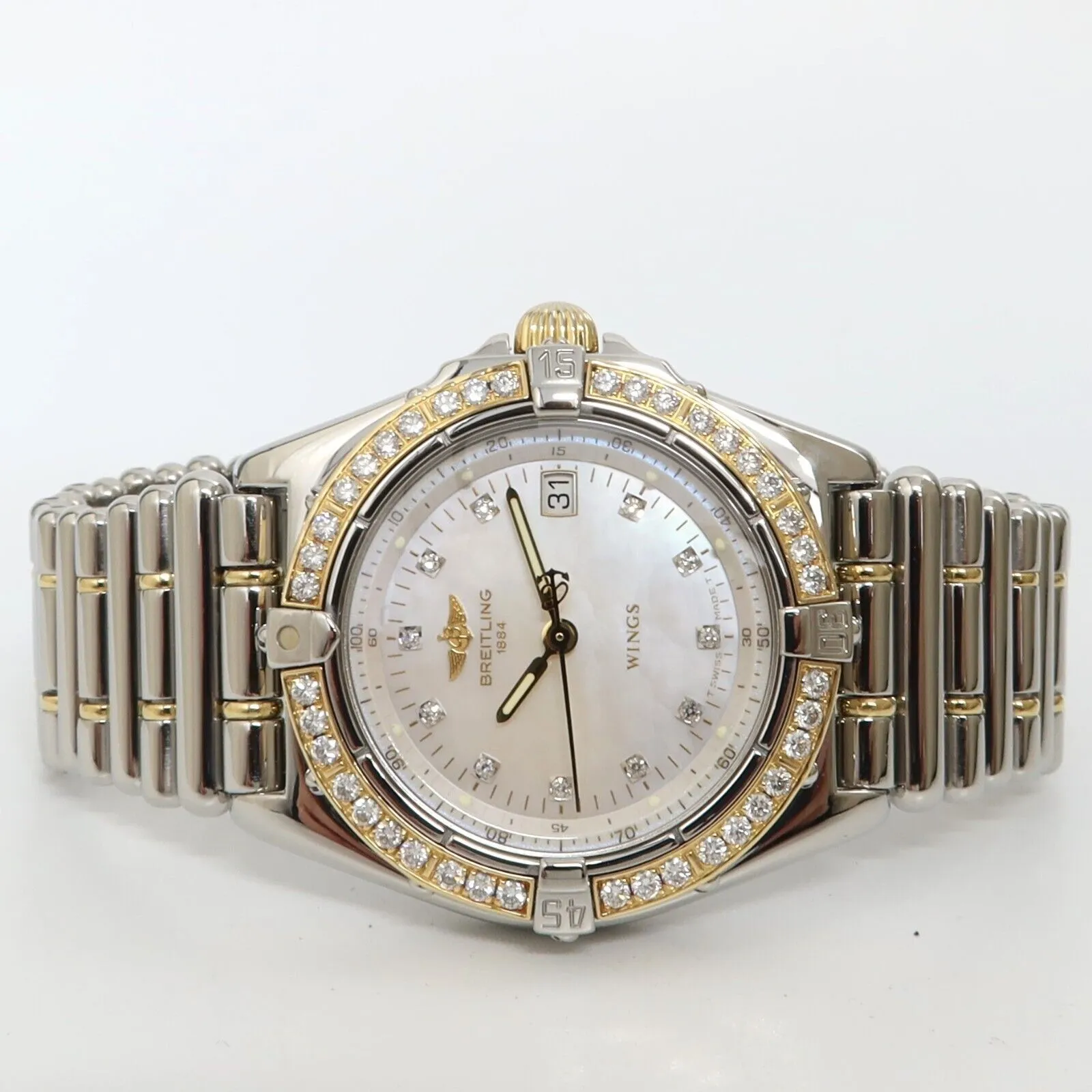 Breitling Wings 18k Yellow Gold & Stainless Steel Factory Diamond Bezel D67050