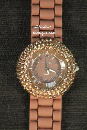 Brown/Brown, Brown Rhinestones | Silicone Band
