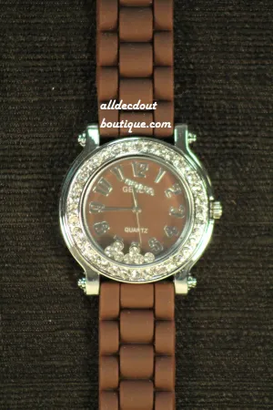 Brown/Brown Clear Floating Rhinestones | Silicone Band