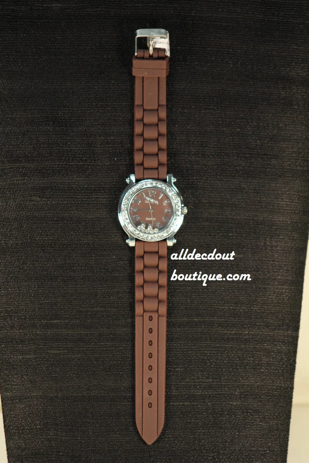 Brown/Brown Clear Floating Rhinestones | Silicone Band