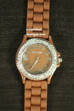 Brown/Brown Clear Rhinestones | Silicone Band