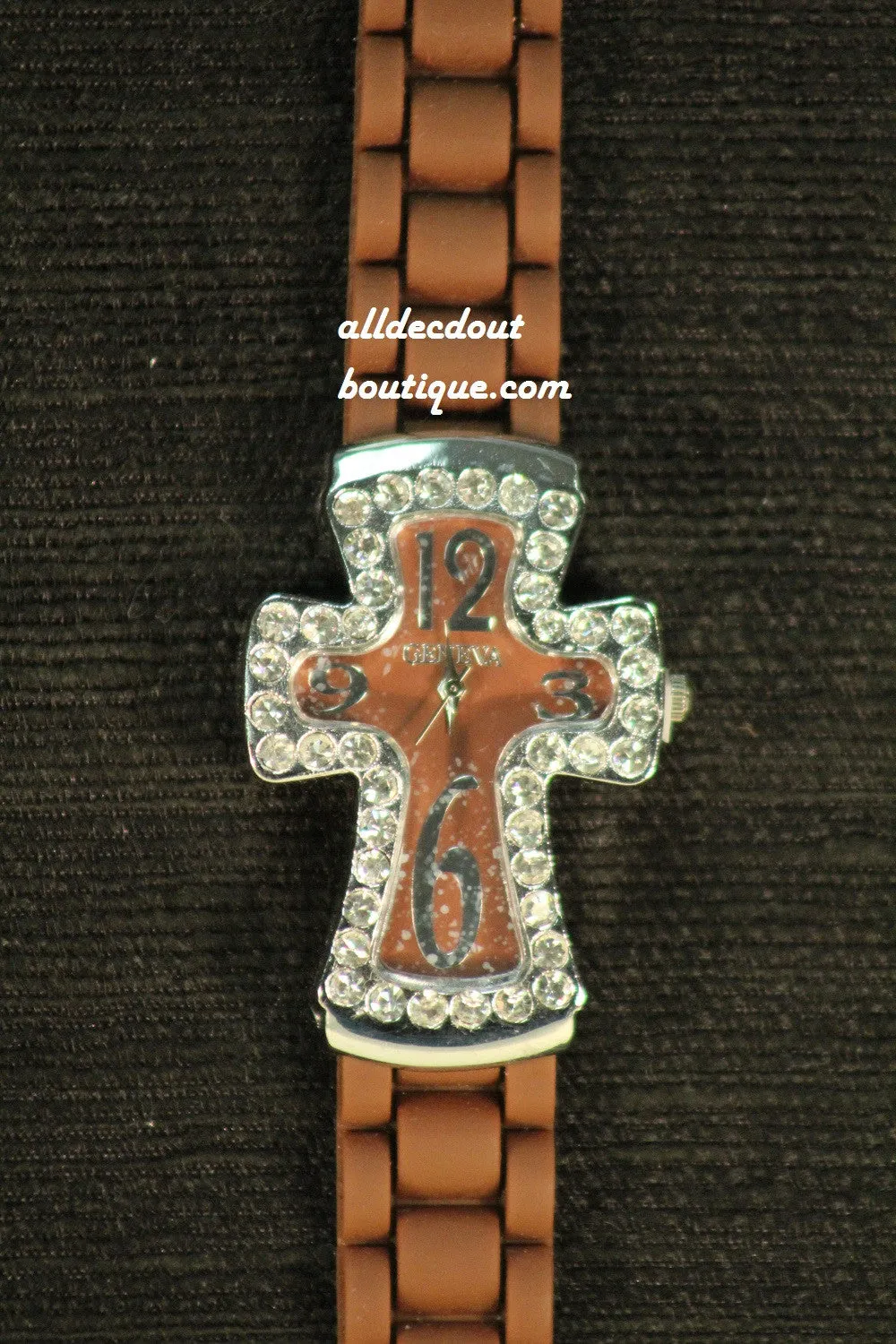 Brown/Brown Cross Clear Rhinestones | Silicone Band