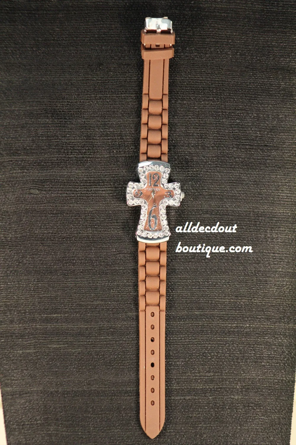 Brown/Brown Cross Clear Rhinestones | Silicone Band