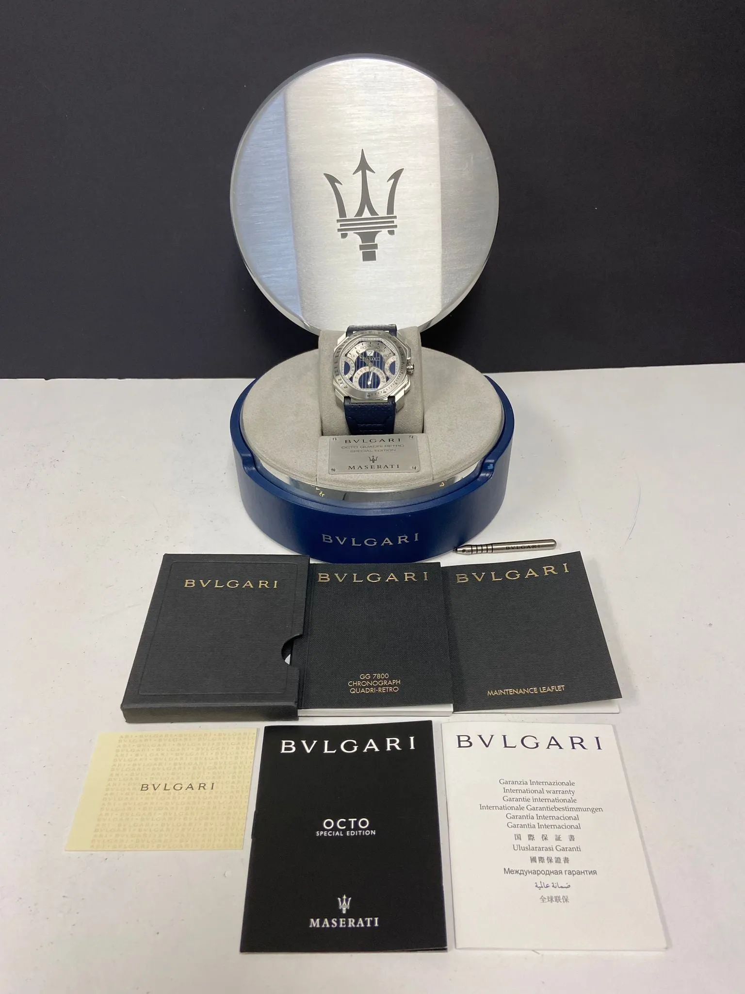 Bulgari Gerald Genta Octo Quadri-Retro Maserati BGO 45 S CHQR Blue Dial Automatic Men's Watch
