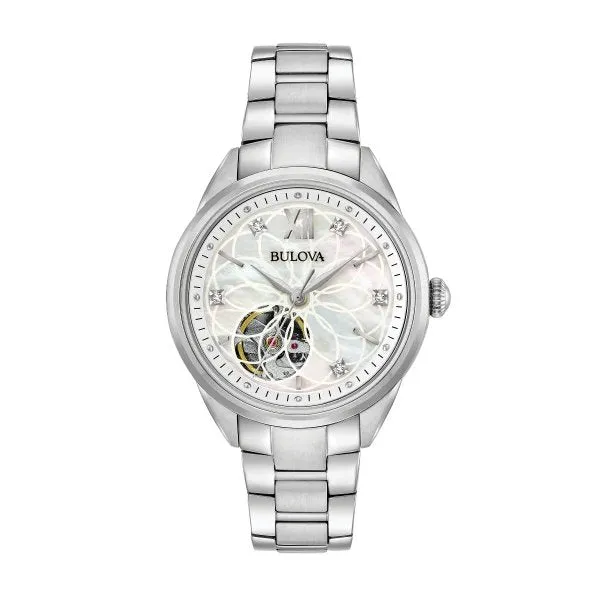 Bulova Sutton Ladies Automatic Stainless Steel Diamond and Mother of Pearl Dial Watch