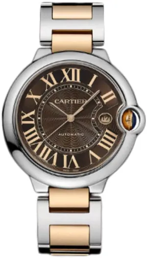 Cartier Ballon Bleu 42mm 18k Rose Gold and Stainless Steel, Chocolate Roman dial, Two Tone Rose Gold Bracelet