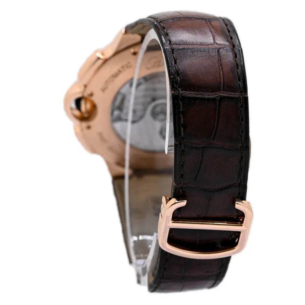 Cartier Mens Ballon Bleu Rose Gold 50mm White Roman Chronograph Dial Watch Reference #: W6920009