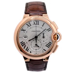 Cartier Mens Ballon Bleu Rose Gold 50mm White Roman Chronograph Dial Watch Reference #: W6920009