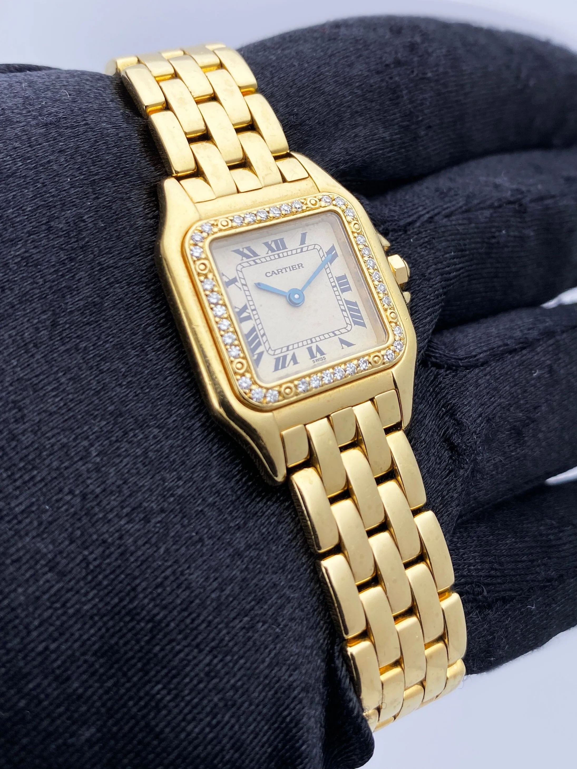 Cartier Panthere Diamond Bezel 18K Yellow Gold Ladies Watch Box Papers