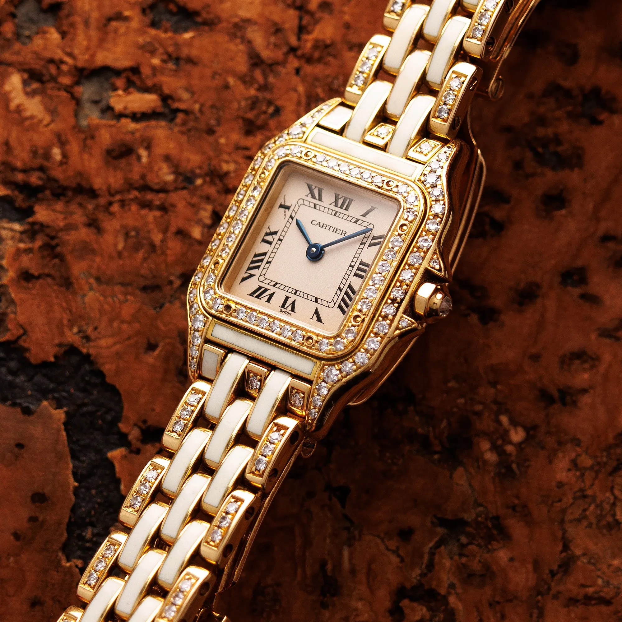 Cartier Yellow Gold Panthere Ref. 8057915 with White Enamel and Diamonds