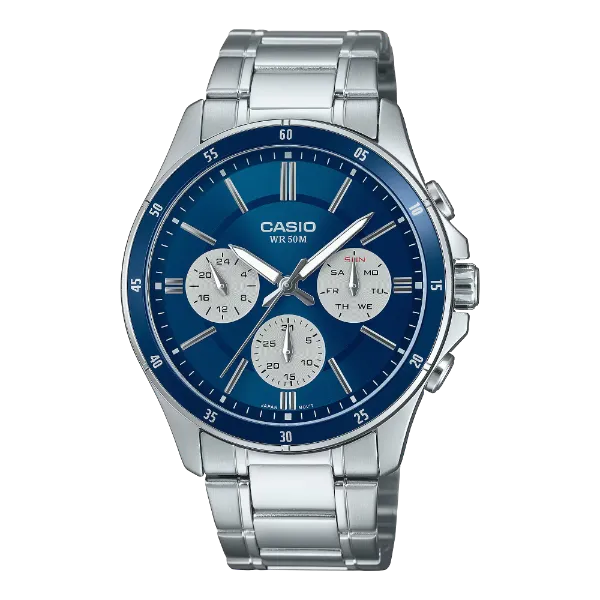 Casio Silver Stainless Steel Blue Dial Quartz Watch for Gents - MTP-1374D-2A3VDF