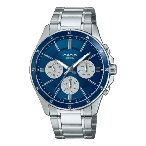 Casio Silver Stainless Steel Blue Dial Quartz Watch for Gents - MTP-1374D-2A3VDF