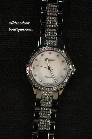 Chrome/White Clear Rhinestones | Metal Band W/Clasp