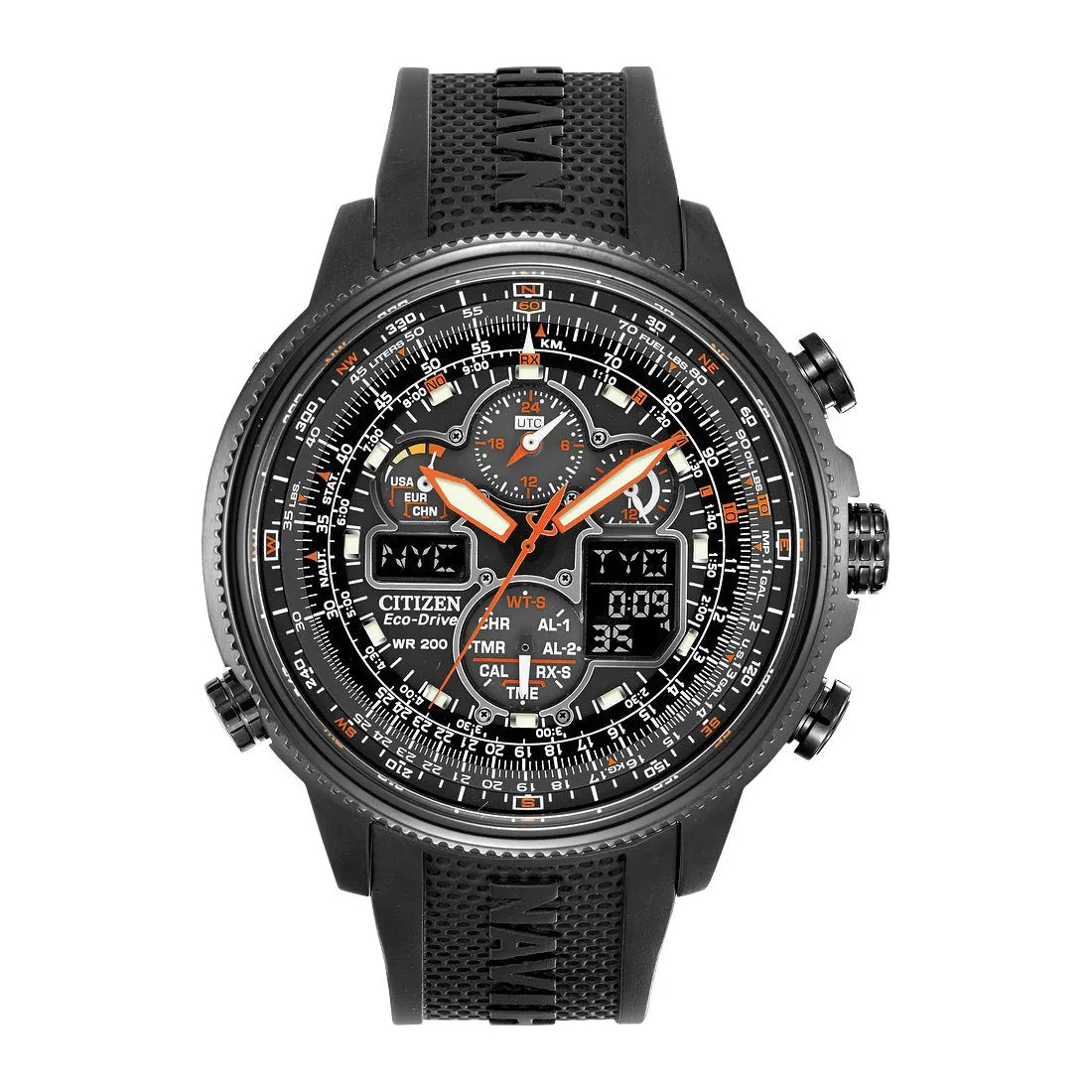 Citizen Promaster Navihawk A-T Mens Eco Drive Chronograph Black Tone Black Strap Watch