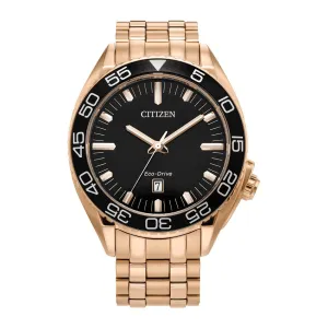 Citizen Sport Mens Eco Drive Rose Tone Black Dial Watch