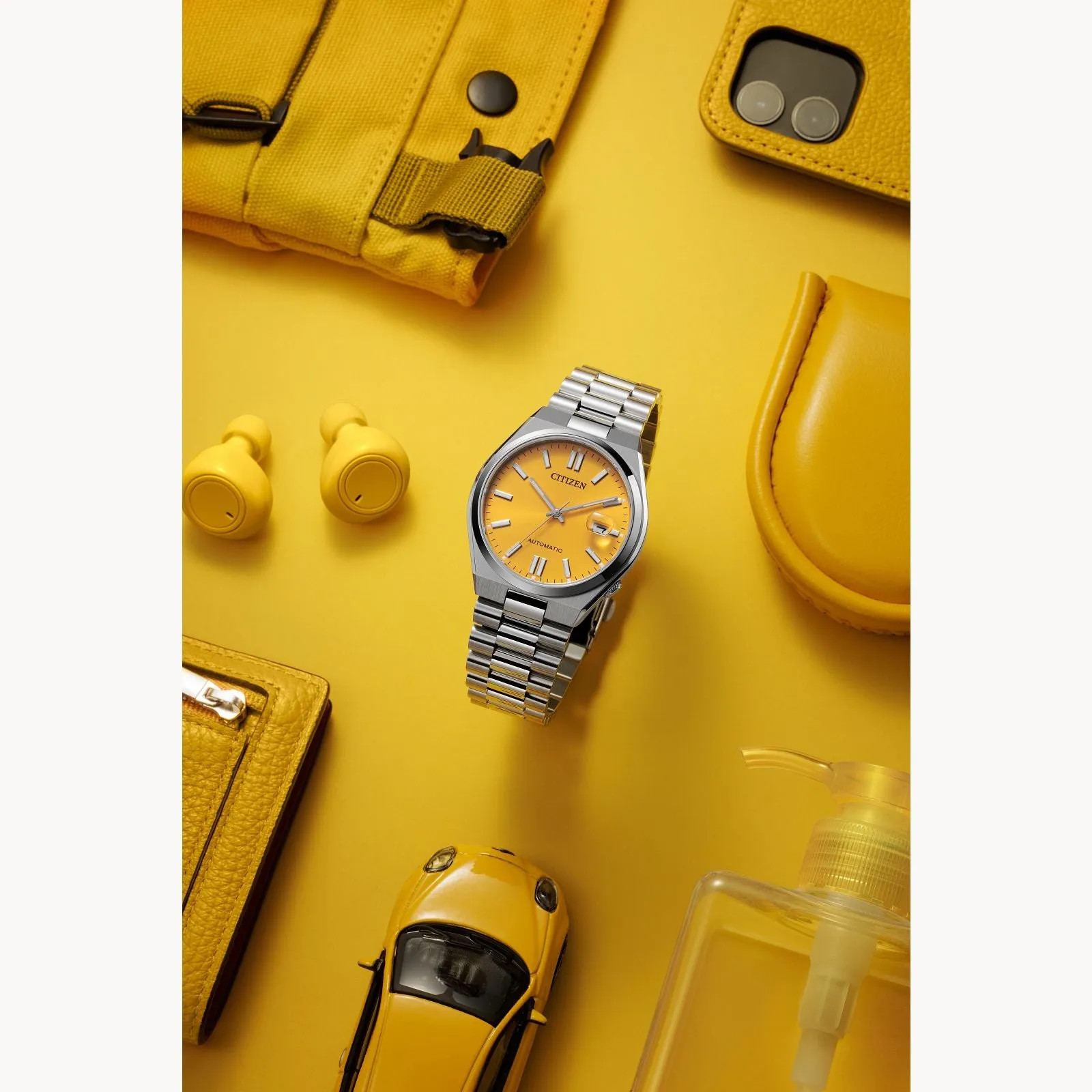 Citizen Tsuyosa Sport Automatic Mens Stainless Steel Yellow Dial Watch
