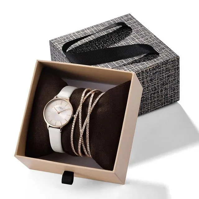 Crystal Bracelet Watches Set Quartz  Luxury Women Watch Bangle Gift Set