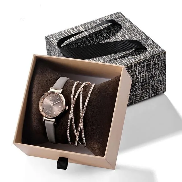Crystal Bracelet Watches Set Quartz  Luxury Women Watch Bangle Gift Set