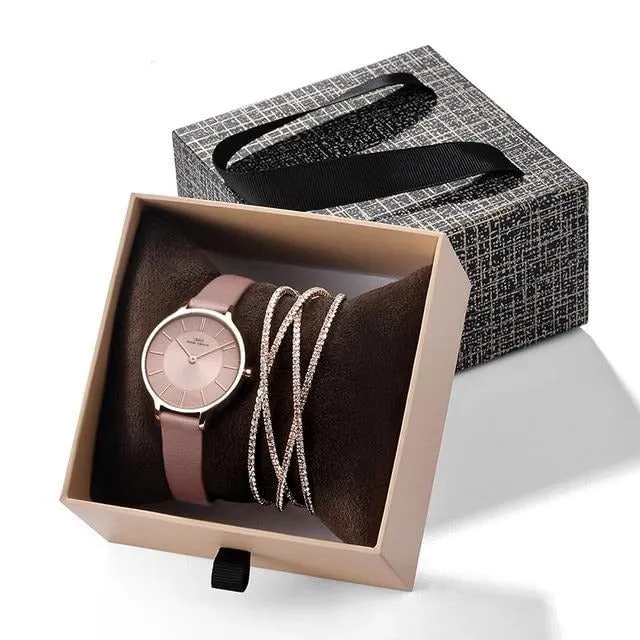 Crystal Bracelet Watches Set Quartz  Luxury Women Watch Bangle Gift Set