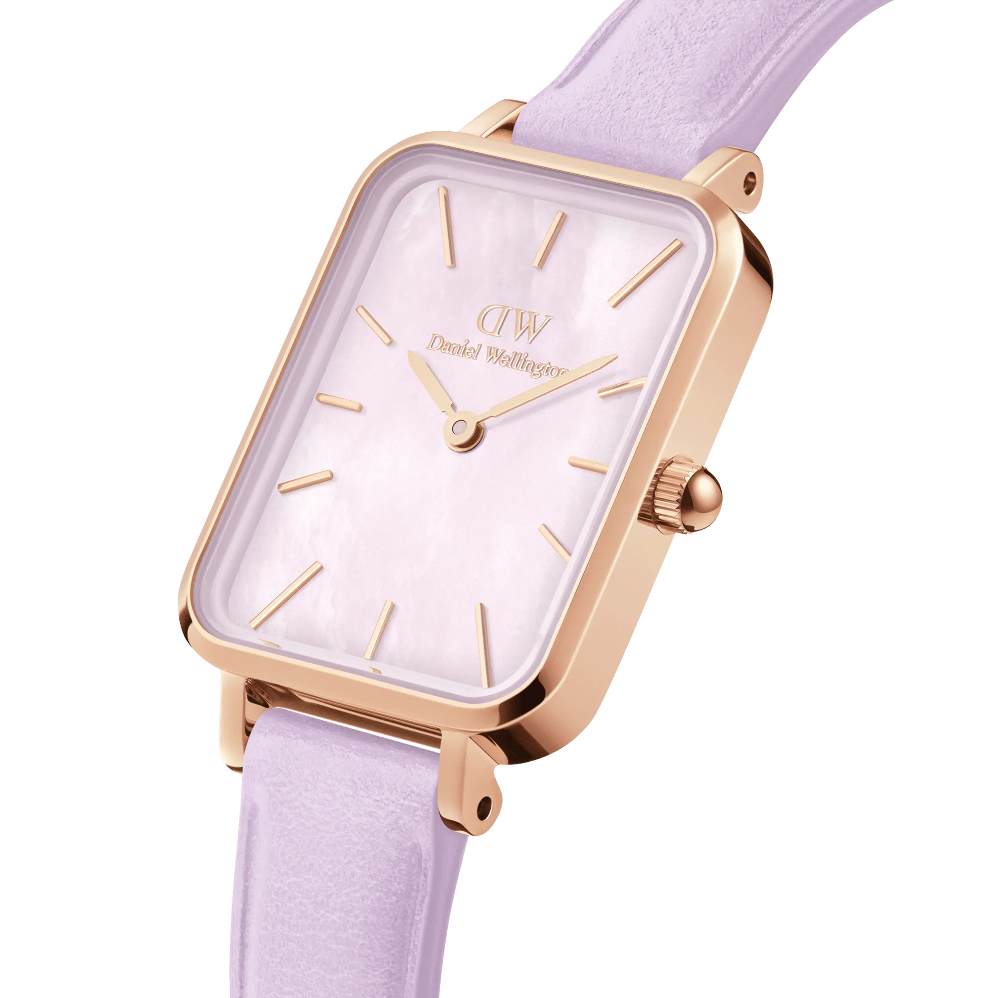 Daniel Wellington Quadro Purple Leather & Rose Gold Mother of Pearl Watch