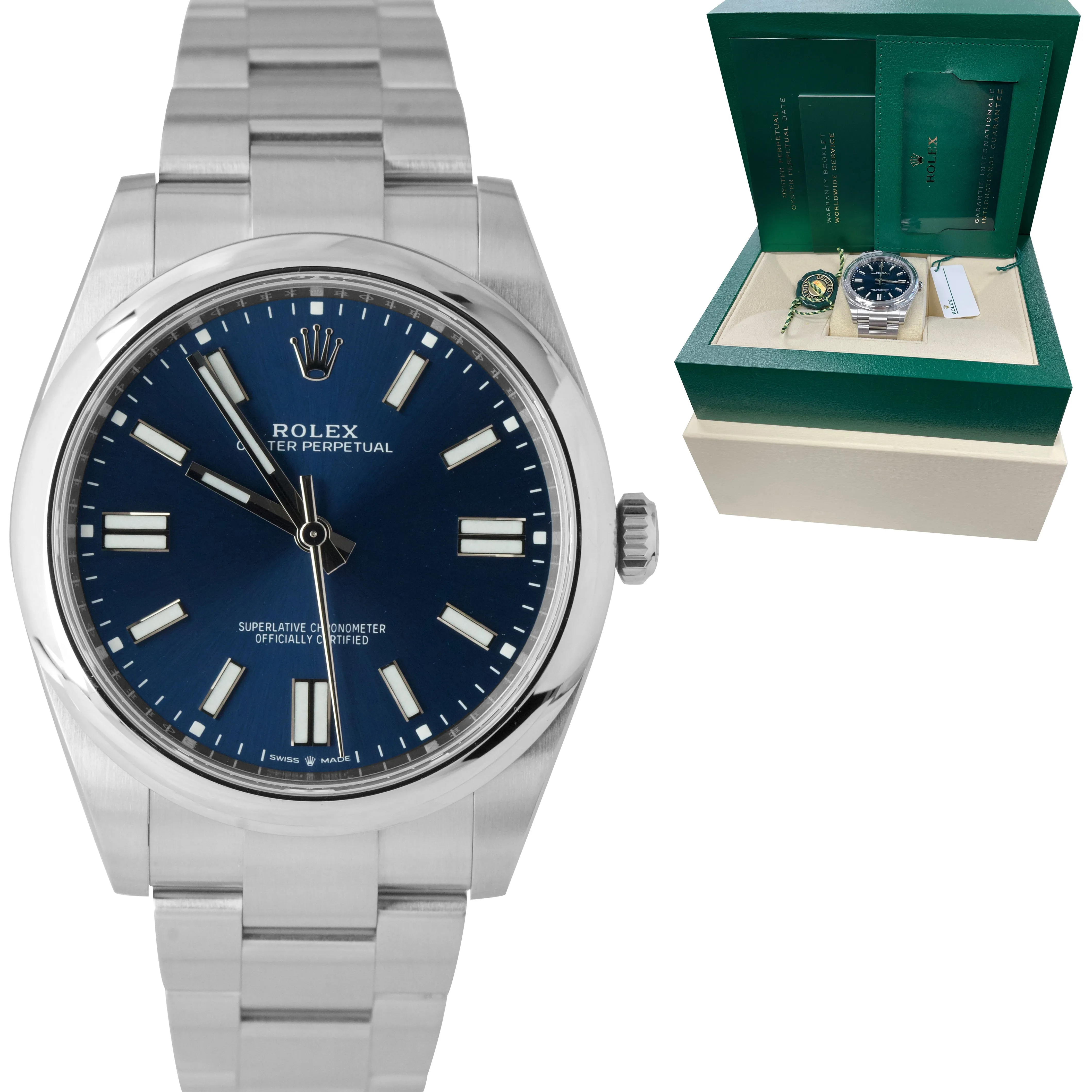 DEC 2021 NEW Rolex Oyster Perpetual 41mm BLUE Stainless Oyster Watch 124300