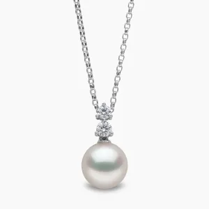 Diamond Classic 18K Gold Akoya Pearl Double Diamond Pendant