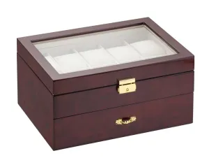 Diplomat Ten Watch Case with Cream Leatherette Interior and Drawer With Pen and Cufflink Storage Burlwood