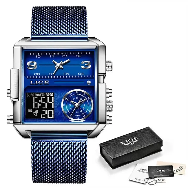 Elegance 8925 Digital Steel Men Watch Fashion Black Steel Watch Men Digital Dual Display Watch Sports Chronograph Waterproof Quartz Wristwatch Men Military Watch