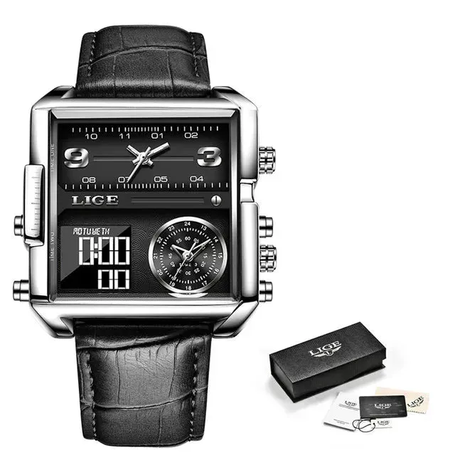 Elegance 8925 Digital Steel Men Watch Fashion Black Steel Watch Men Digital Dual Display Watch Sports Chronograph Waterproof Quartz Wristwatch Men Military Watch