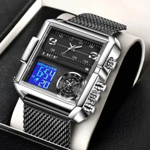 Elegance 8925 Digital Steel Men Watch Fashion Black Steel Watch Men Digital Dual Display Watch Sports Chronograph Waterproof Quartz Wristwatch Men Military Watch