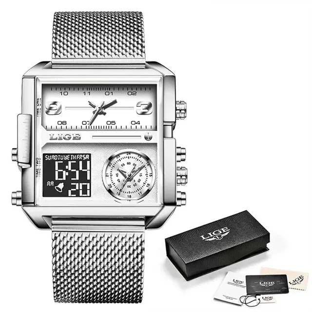 Elegance 8925 Digital Steel Men Watch Fashion Black Steel Watch Men Digital Dual Display Watch Sports Chronograph Waterproof Quartz Wristwatch Men Military Watch