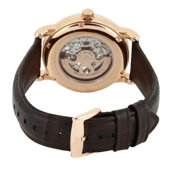 EMPORIO ARMANI Dress Brown Leather Strap Silver (Skeleton) Dial Automatic Watch for Gents - AR1983