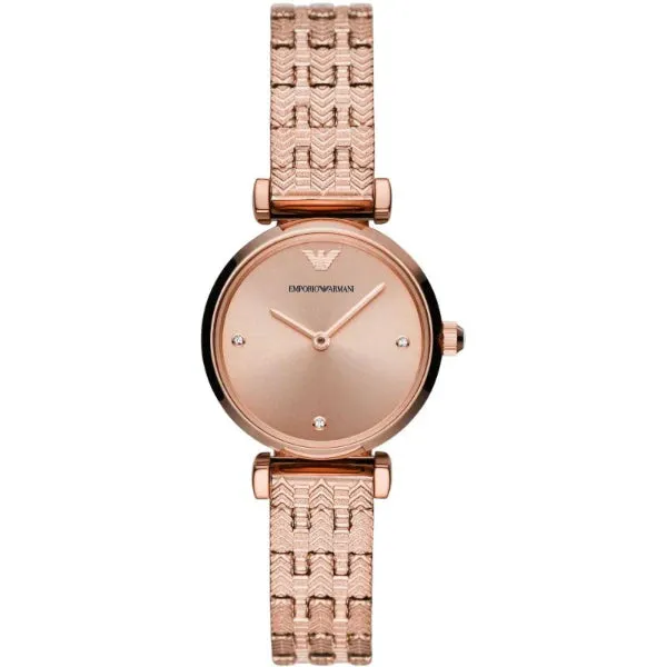Emporio Armani Gianni T-Bar Rose Gold Stainless Steel Rose Gold Dial Quartz Watch for Ladies - AR11342