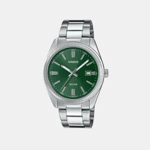 Enticer Men Quartz Green Dial Analog Stainless Steel Watch MTP-1302PD-3AVEF A2262