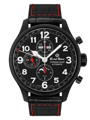 Ernst Benz Chronolunar Officer DLC 47mm Black Dial Men's Watch GC10381-DLC