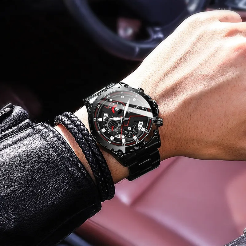 Fashion New Mens Watch | BELUSHI Luxury Chronograph Full Steel Waterproof Quartz Watch