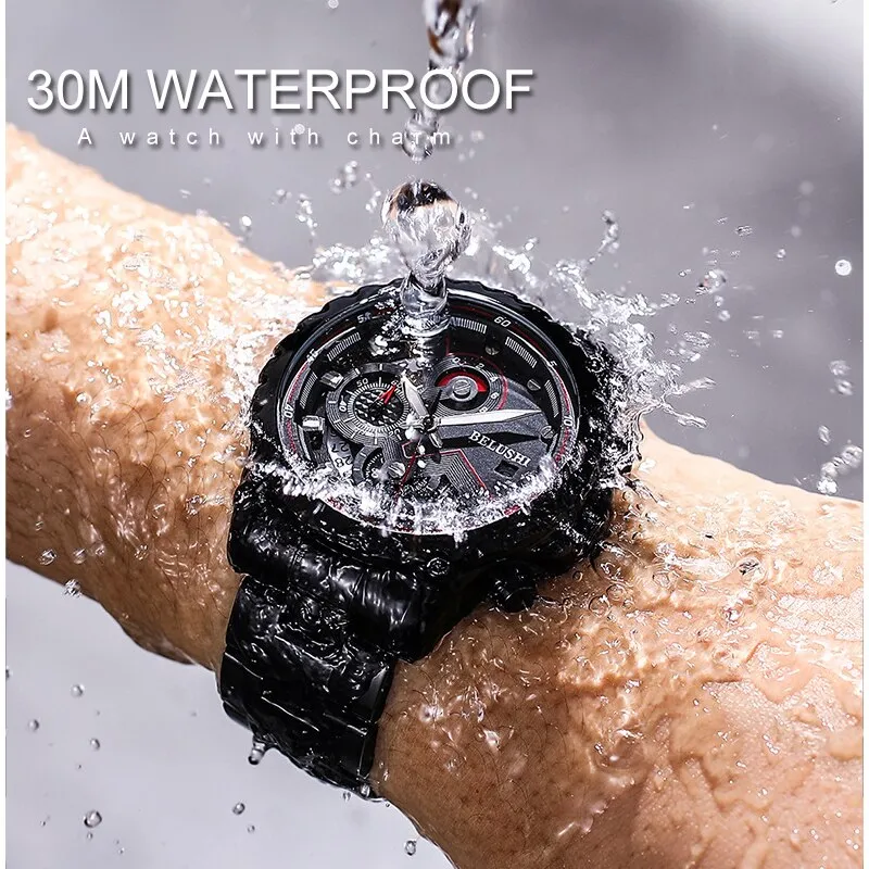 Fashion New Mens Watch | BELUSHI Luxury Chronograph Full Steel Waterproof Quartz Watch