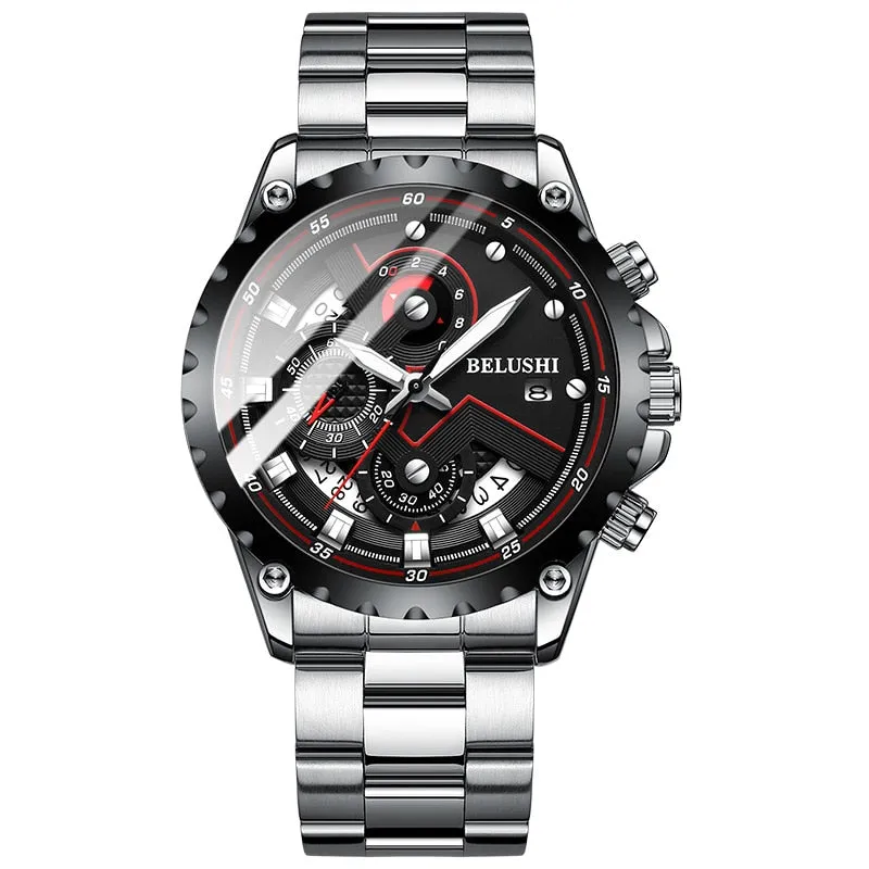 Fashion New Mens Watch | BELUSHI Luxury Chronograph Full Steel Waterproof Quartz Watch