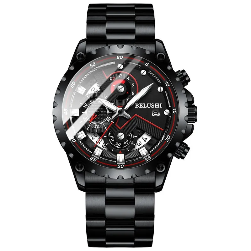 Fashion New Mens Watch | BELUSHI Luxury Chronograph Full Steel Waterproof Quartz Watch